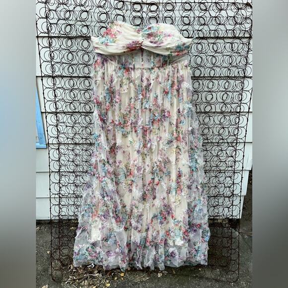 Faeriesty Ruched Bustier Ruffle Trim Hem Floral Print Tube Corset Dress 5X - Picture 5 of 12